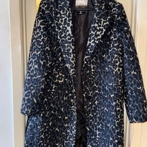 Kensie Blue and White Leopard Print Teddy Jacket